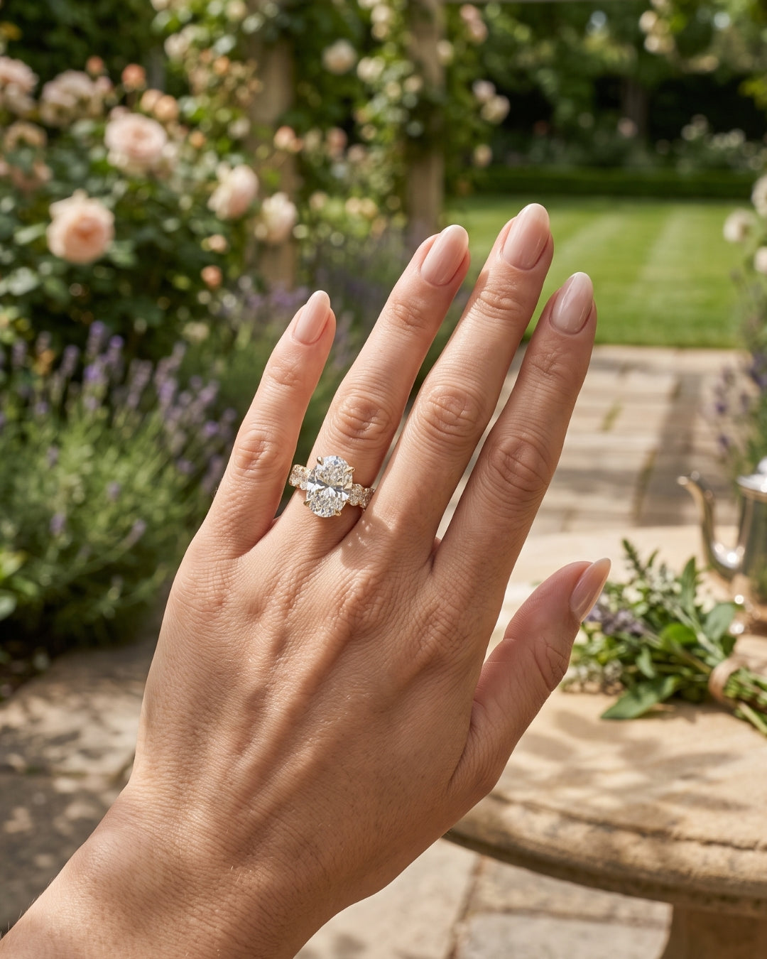 Eloise: Oval Solitaire with Oval Eternity Band Moissanite Engagement Ring