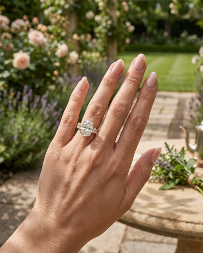 Eloise: Oval Solitaire with Oval Eternity Band Moissanite Engagement Ring