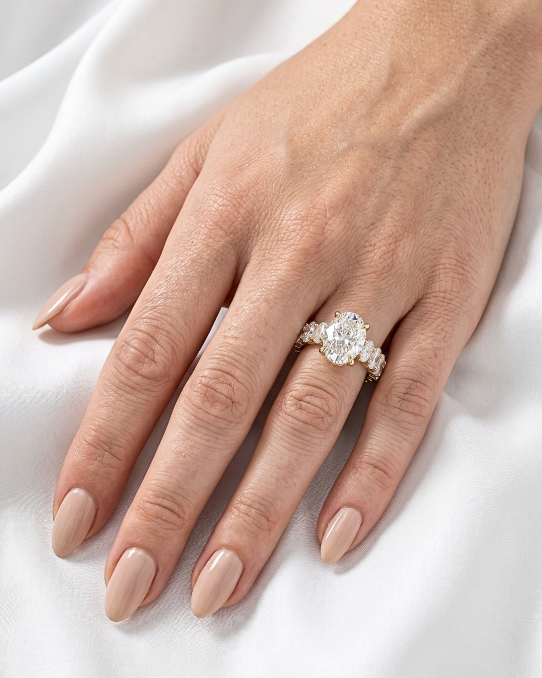 Eloise: Oval Solitaire with Oval Eternity Band Moissanite Engagement Ring