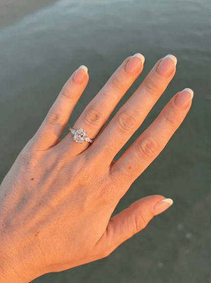 Elongated Cushion Pear Setting 2/3 Pavé Diamond Engagement Ring - Moissanite Engagement Rings