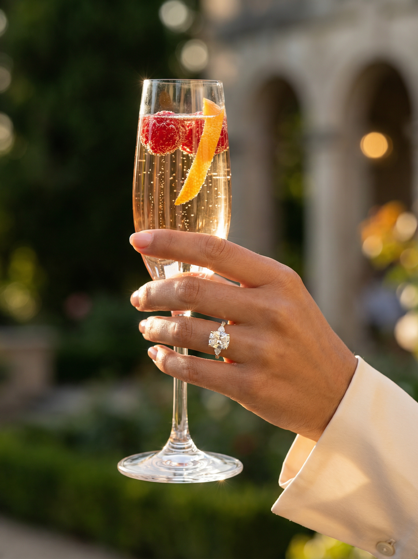 Elongated Cushion Trilogy Full Pavé Moissanite Engagement Ring