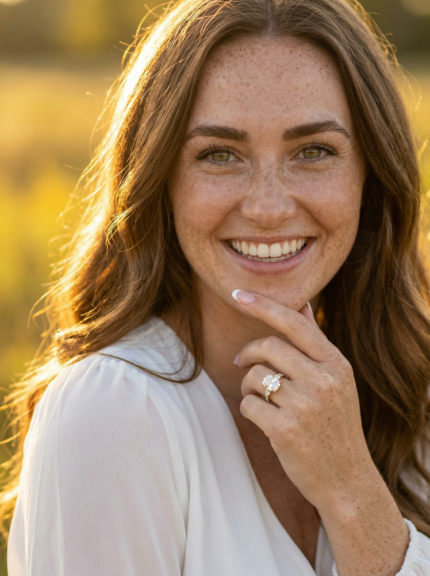 Elongated Cushion Trilogy Full Pavé Moissanite Engagement Ring