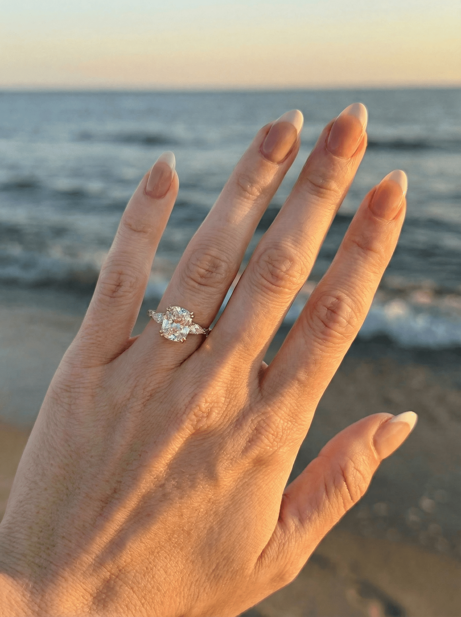 Elongated Cushion Trilogy Full Pavé Diamond Engagement Ring - Moissanite Engagement Rings