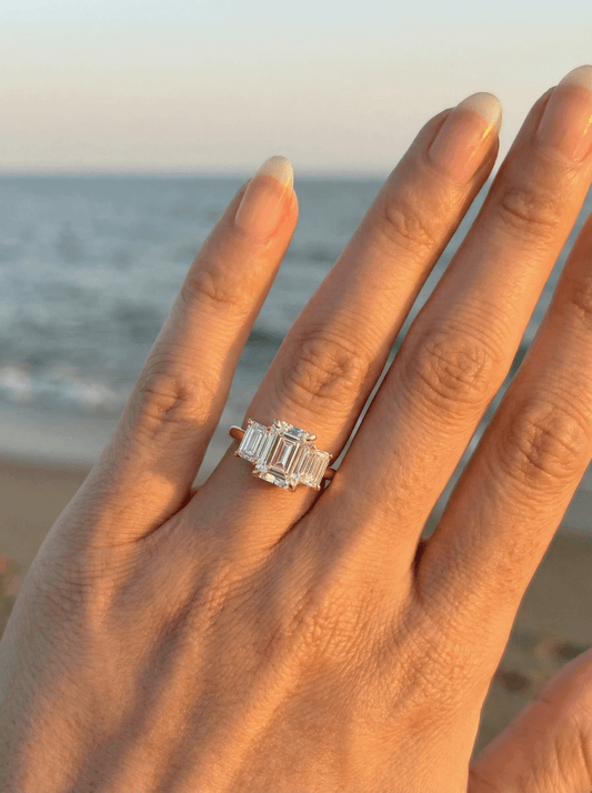 Emerald Trilogy Diamond Engagement Ring - Moissanite Engagement Rings