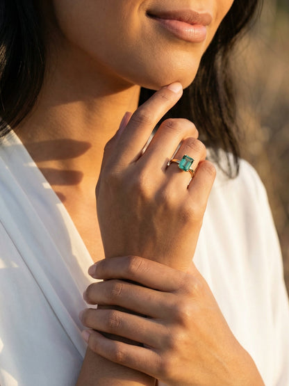 Emerald Cut Emerald Coloured Solitaire Moissanite Engagement Ring - Moissanite Engagement Rings