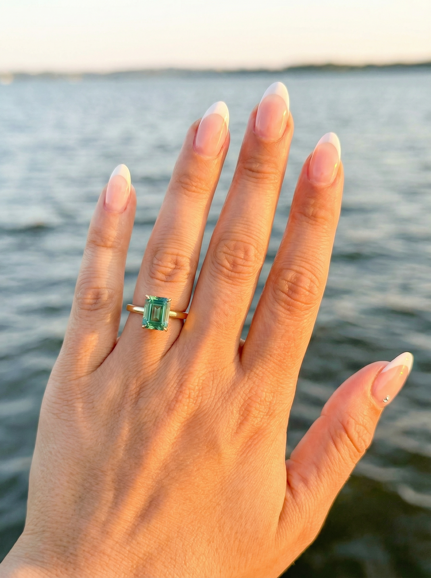 Emerald Cut Emerald Coloured Solitaire Moissanite Engagement Ring