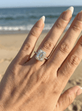 Genevieve — Emerald Halo Half Pavé Moissanite Engagement Ring