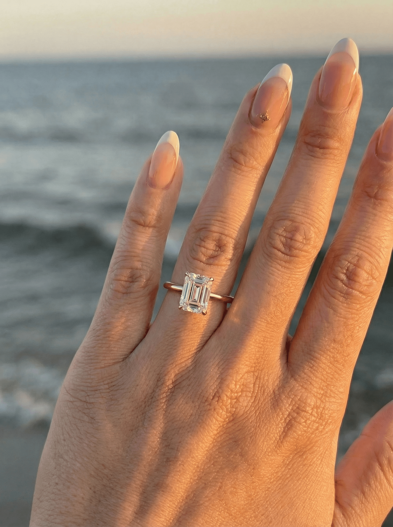 Emerald Solitaire Diamond Engagement Ring - Moissanite Engagement Rings
