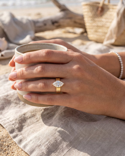 Estelle: Marquise Solitaire Flat Band Moissanite Engagement Ring