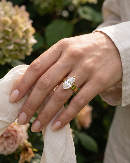 Estelle: Marquise Solitaire Flat Band Moissanite Engagement Ring