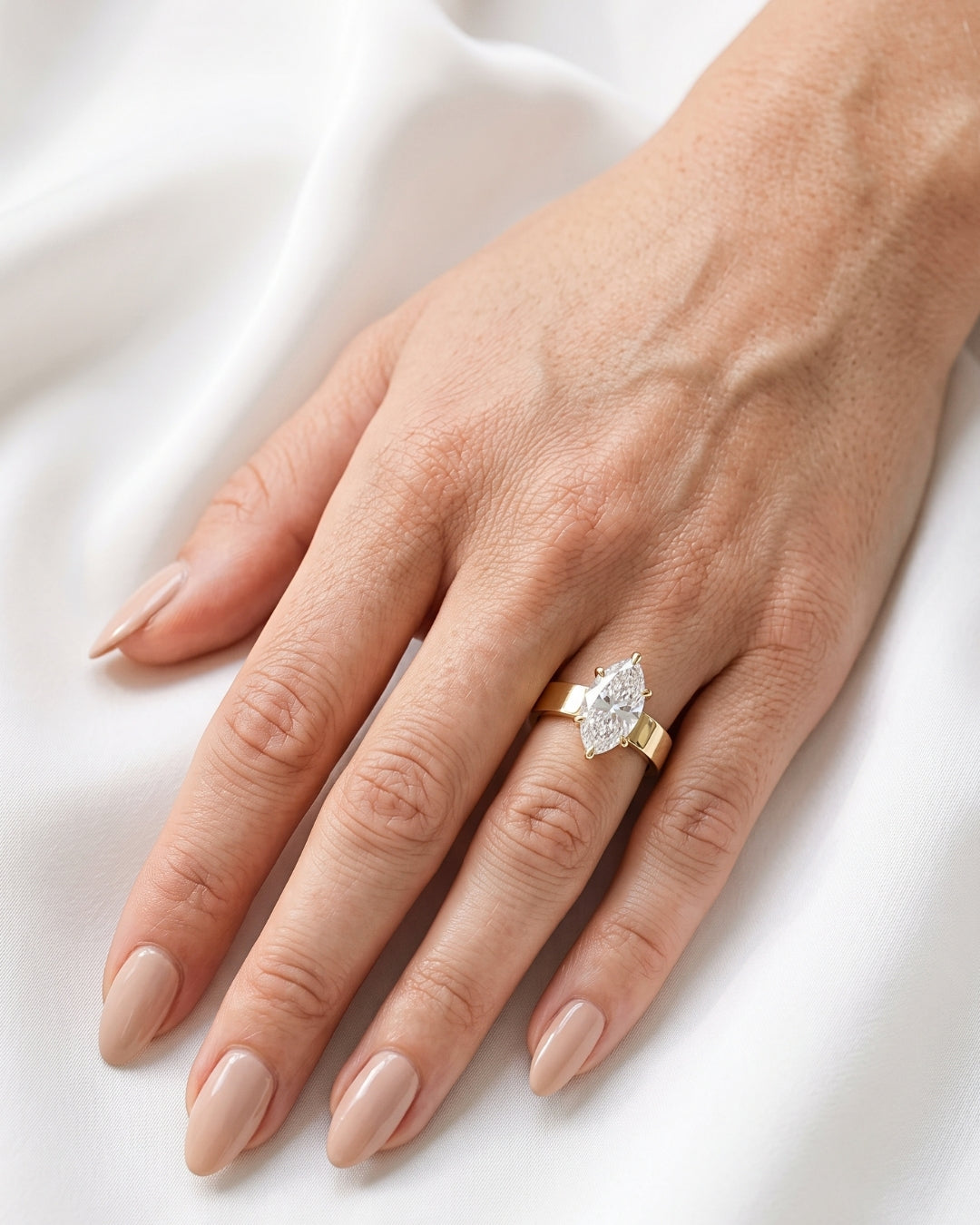 Estelle: Marquise Solitaire Flat Band Moissanite Engagement Ring