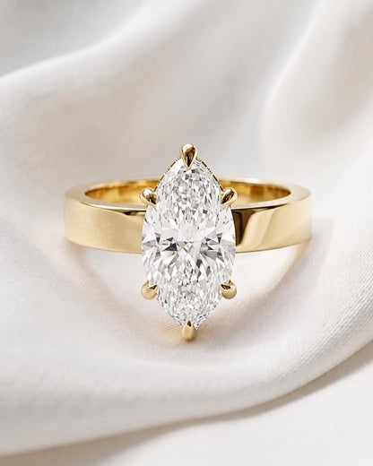 Estelle: Marquise Solitaire Flat Band Moissanite Engagement Ring