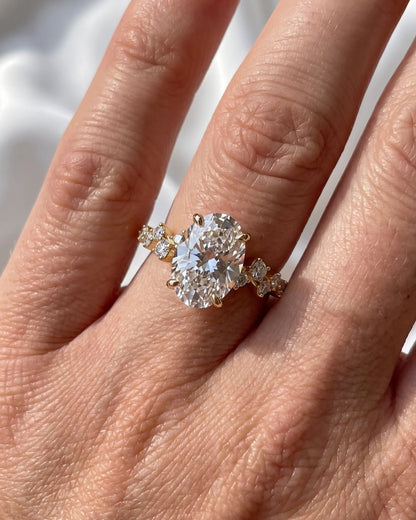 Frankie - Oval Side Stone Moissanite Engagement Ring - Moissanite Engagement Rings