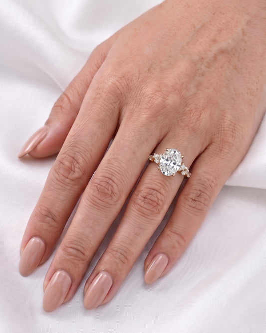 Frankie: Oval Side Stone Moissanite Engagement Ring