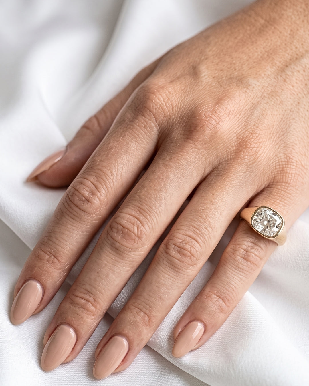 Freya: Elongated Cushion East West Bezel Solitaire with Signet Band Ring