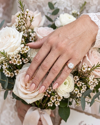 Freya: Elongated Cushion East West Bezel Solitaire with Signet Band Ring