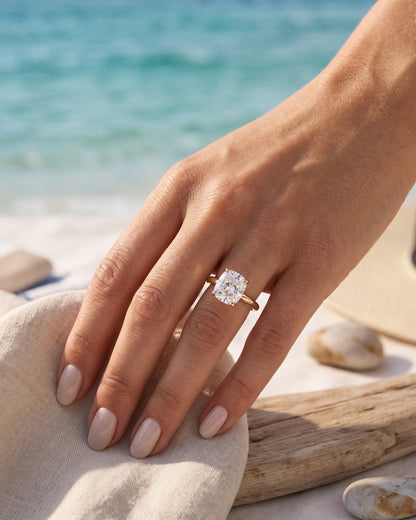Hadley: Elongated Cushion Hidden Halo Diamond Engagement Ring