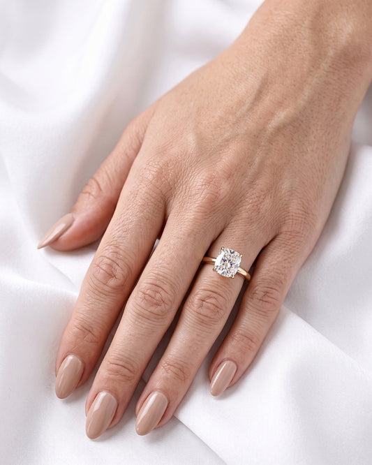 Hadley: Elongated Cushion Hidden Halo Moissanite Engagement Ring