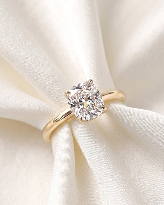 Hadley: Elongated Cushion Hidden Halo Moissanite Engagement Ring