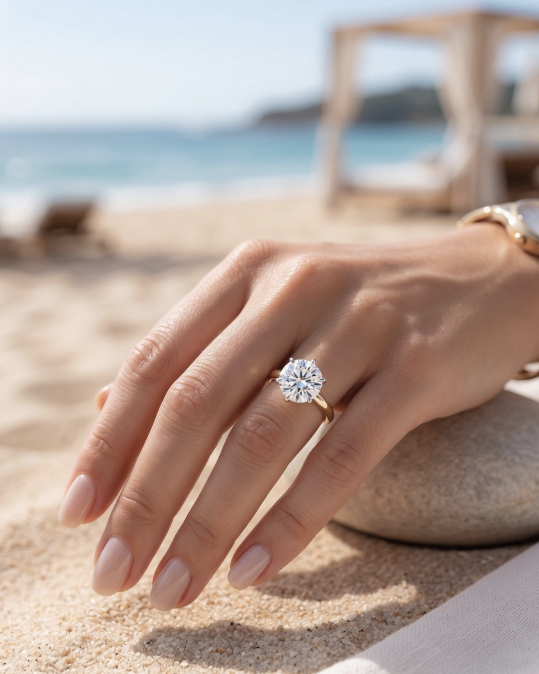 Halle: Round Two Tone Cathedral Moissanite Engagement Ring