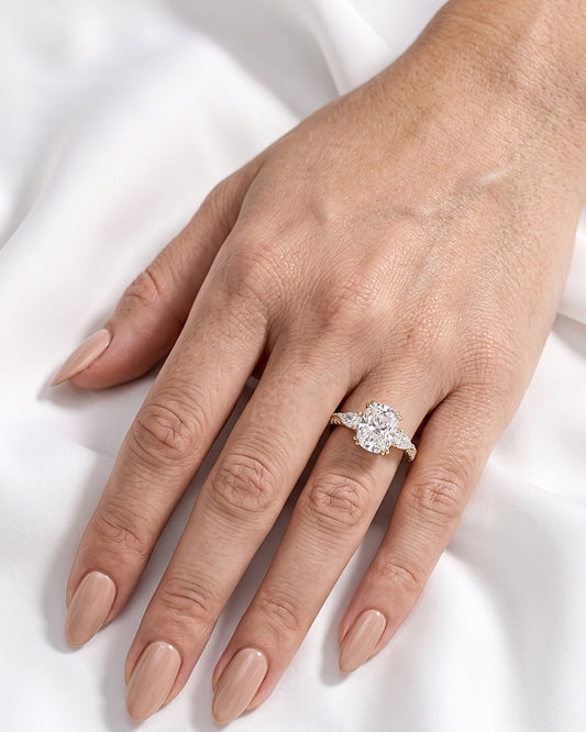 Harper: Elongated Cushion Trilogy Full Pavé Diamond Engagement Ring