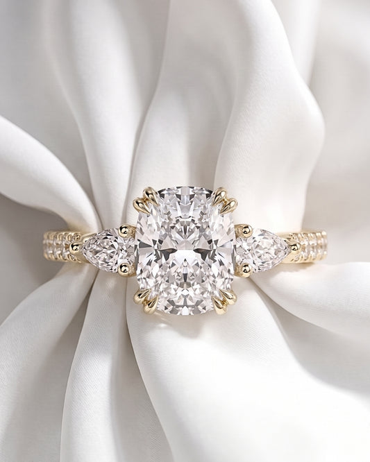 Harper: Elongated Cushion Trilogy Full Pavé Diamond Engagement Ring