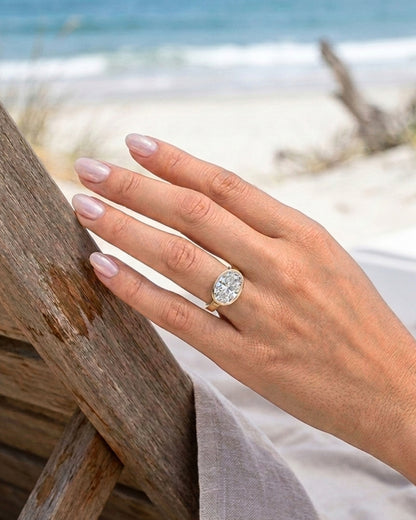 Hattie: East West Bezel Oval Solitaire Moissanite Engagement Ring