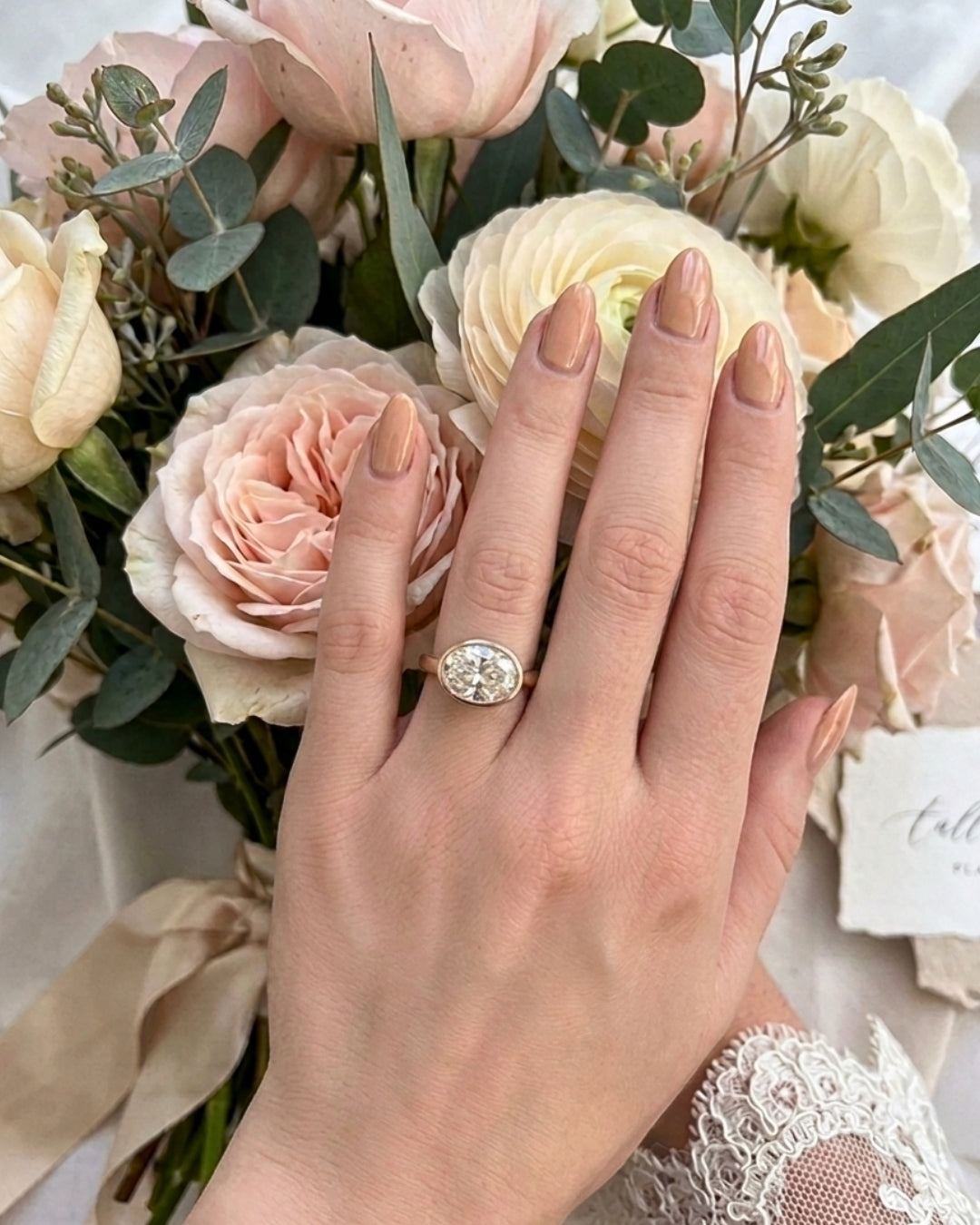 Hattie: East West Bezel Oval Solitaire Moissanite Engagement Ring