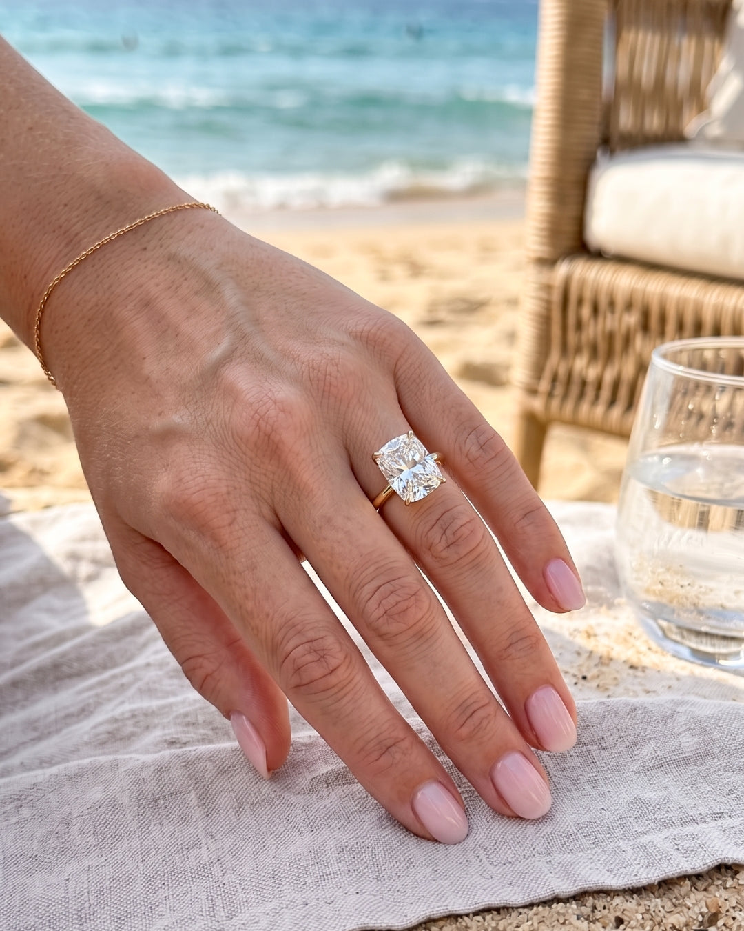 Hazel: Elongated Cushion Solitaire Diamond Engagement Ring