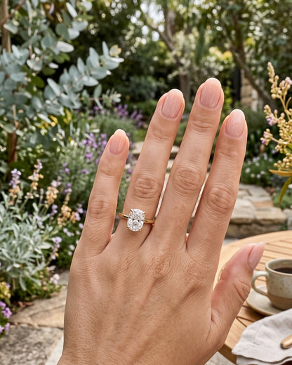 Hazel: Elongated Cushion Solitaire Diamond Engagement Ring