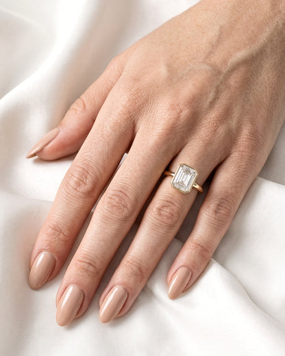 Hilda: Emerald Bezel Solitaire Moissanite Engagement Ring