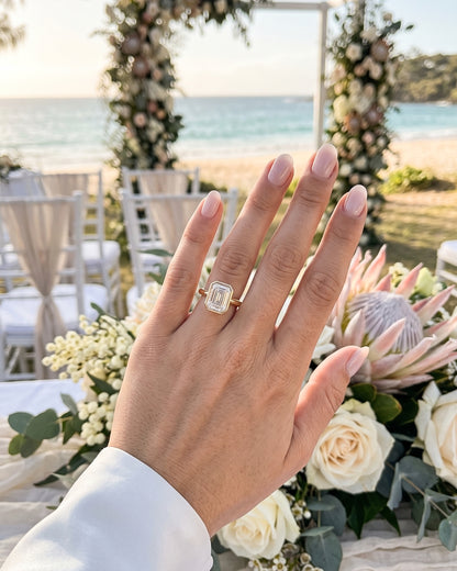 Hilda: Emerald Bezel Solitaire Moissanite Engagement Ring