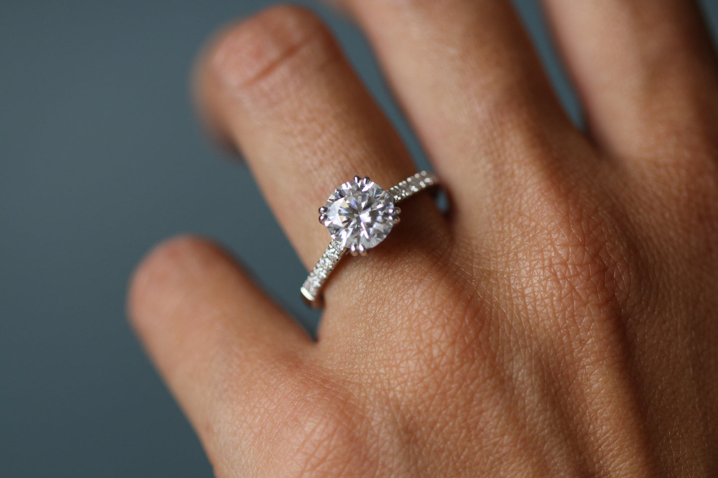 Round Half Pavé Moissanite Engagement Ring