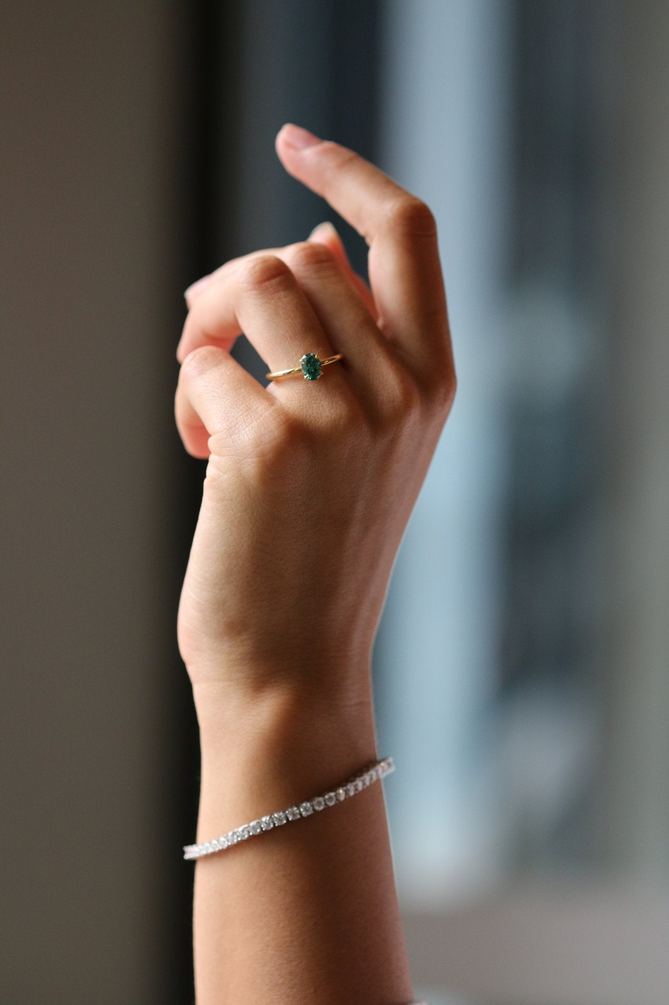 Oval Green Moissanite Engagement Ring - Moissanite Engagement Rings