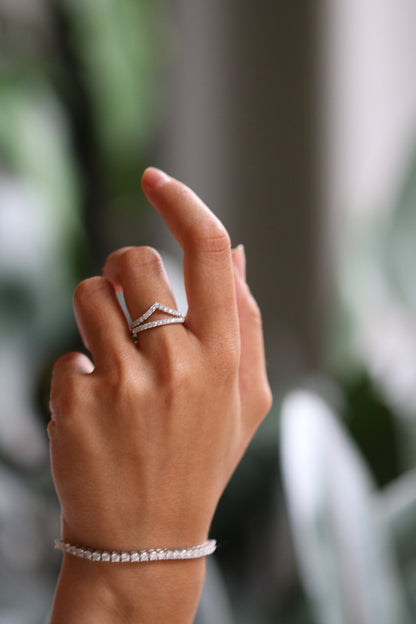 Half Pavè With Peak Moissanite Wedding Band - Moissanite Engagement Rings