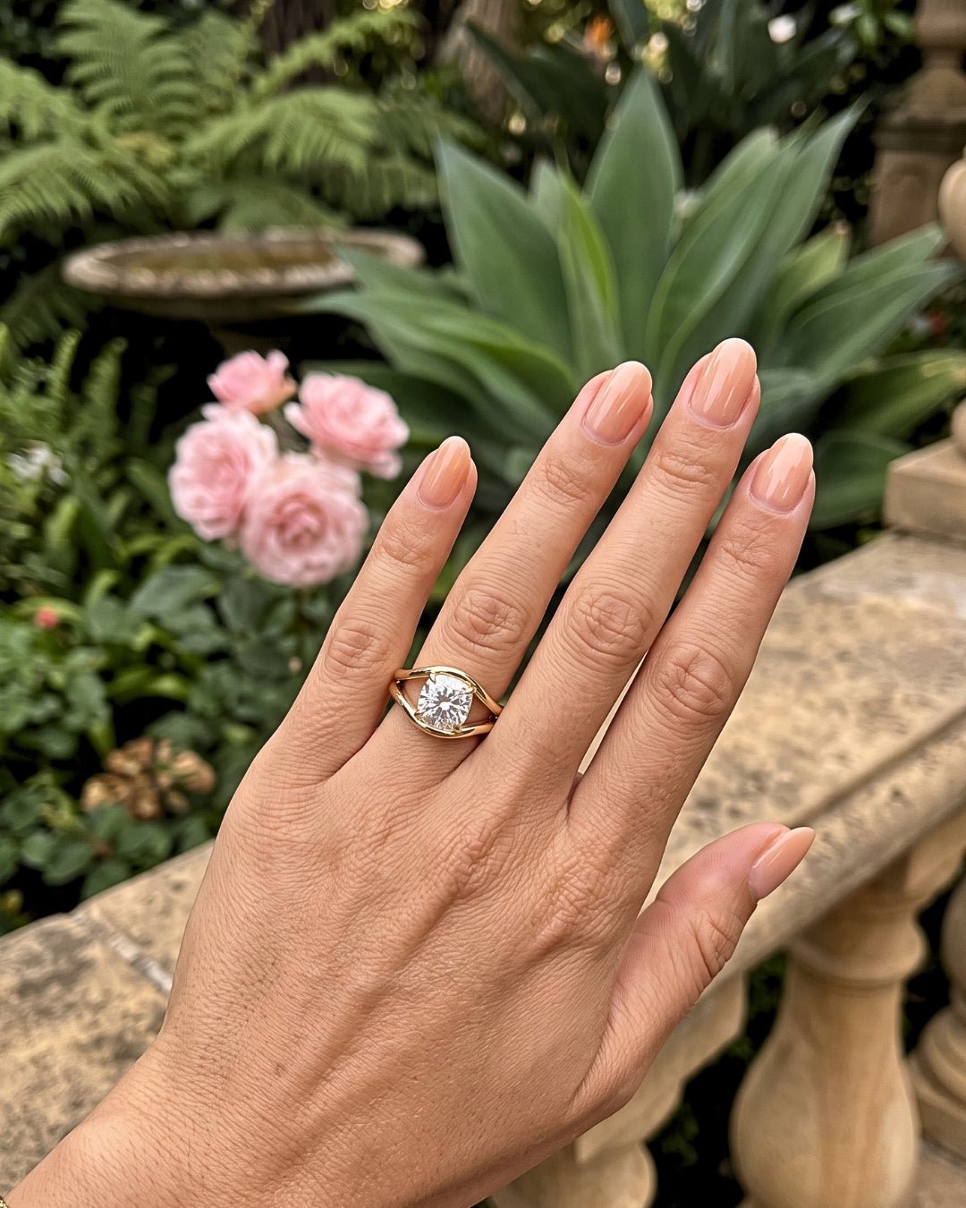 Indi - Cushion Cut with Curved Bypass Moissanite Engagement Ring - Moissanite Engagement Rings