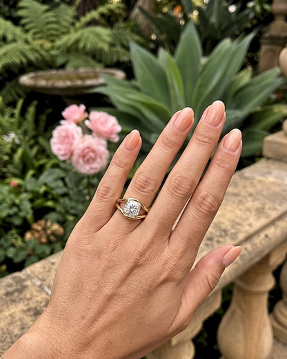 Indi - Cushion Cut with Curved Bypass Moissanite Engagement Ring - Moissanite Engagement Rings