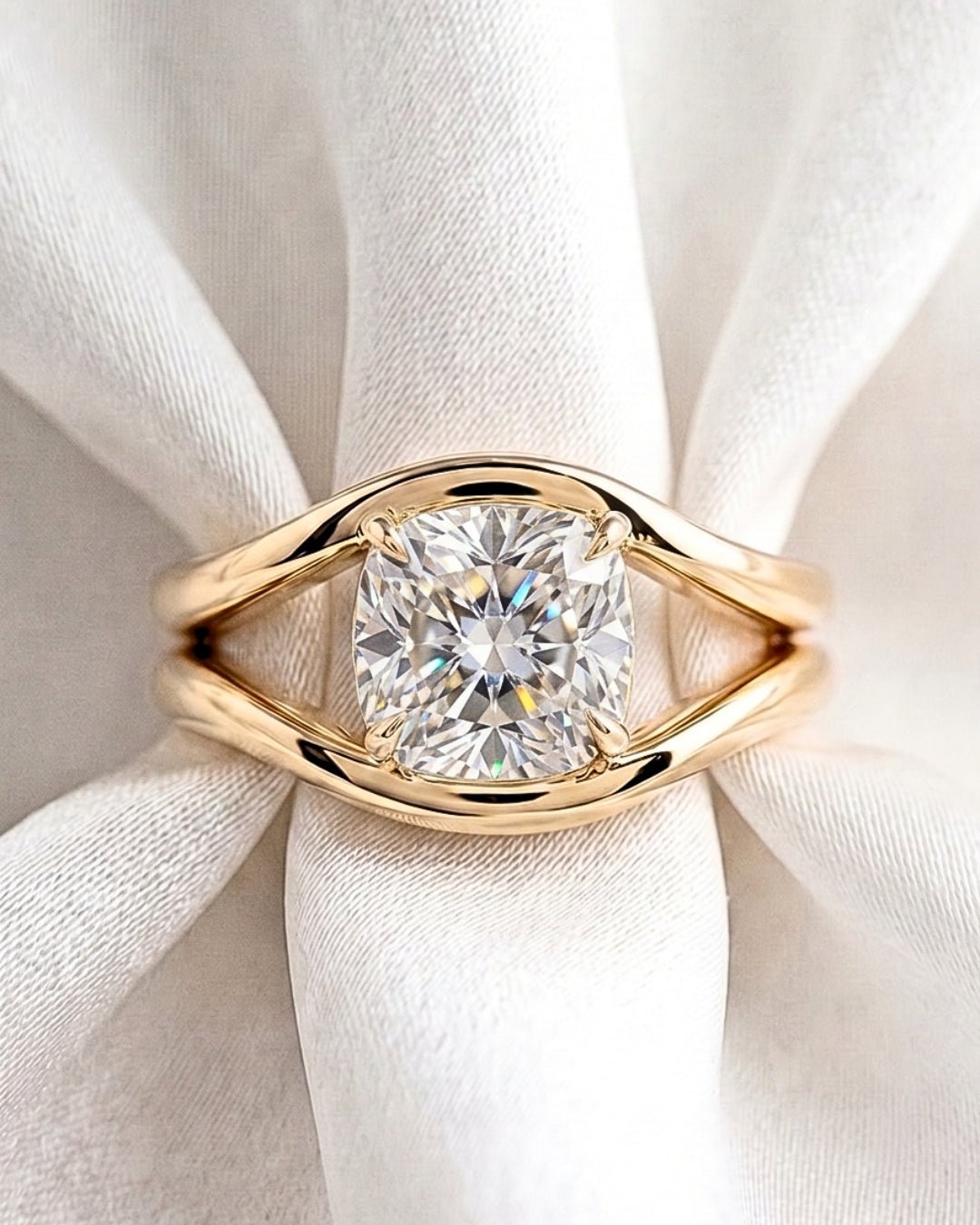 Indi - Cushion Cut with Curved Bypass Moissanite Engagement Ring - Moissanite Engagement Rings