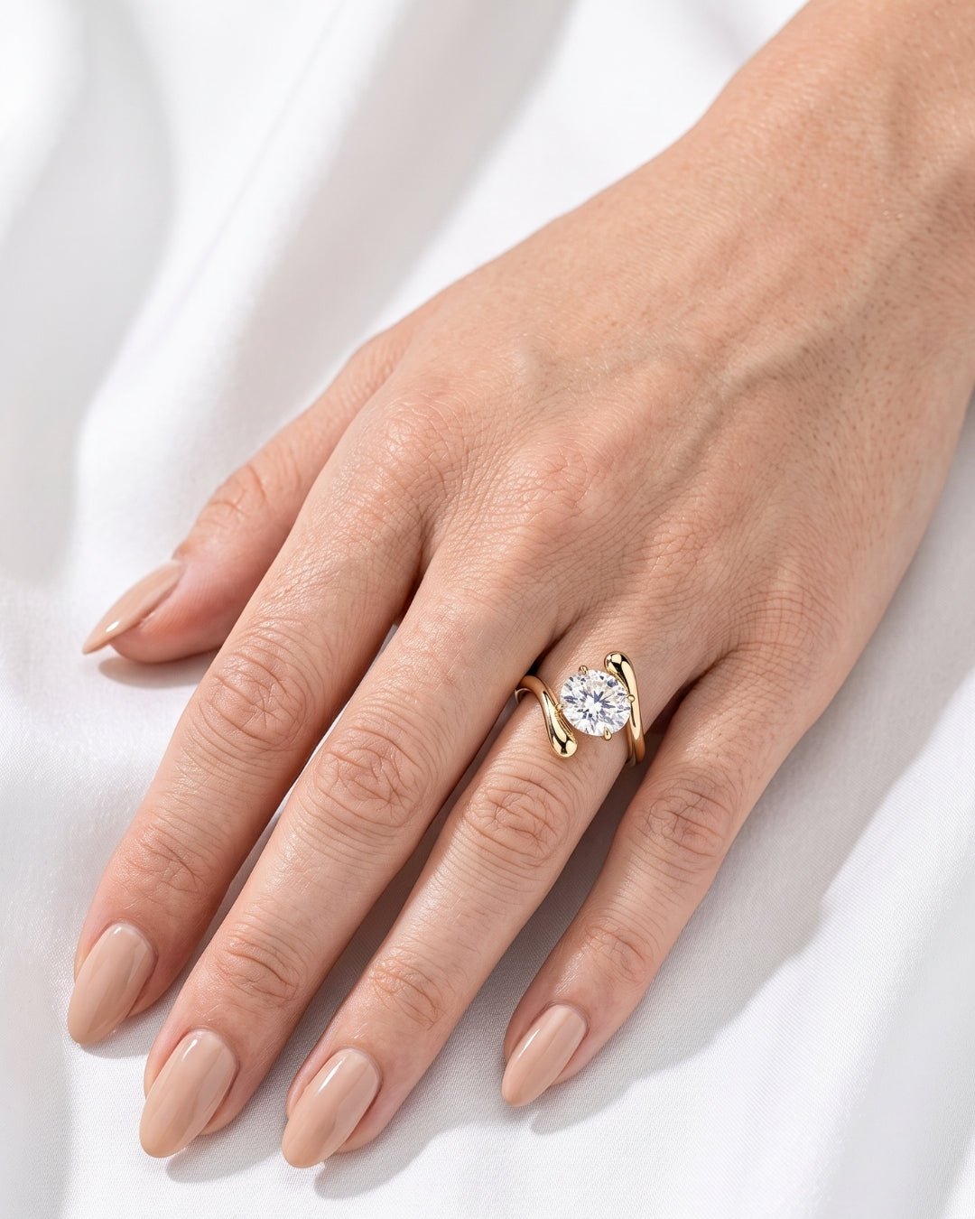 Ines - Oval Solitaire with Crossover Band Moissanite Engagement Ring - Moissanite Engagement Rings