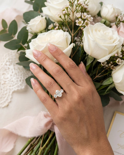 Iris - Oval Trilogy Round Setting Moissanite Engagement Ring