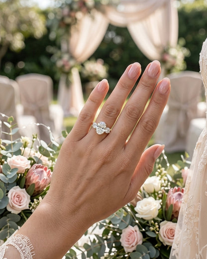 Iris - Oval Trilogy Round Setting Moissanite Engagement Ring