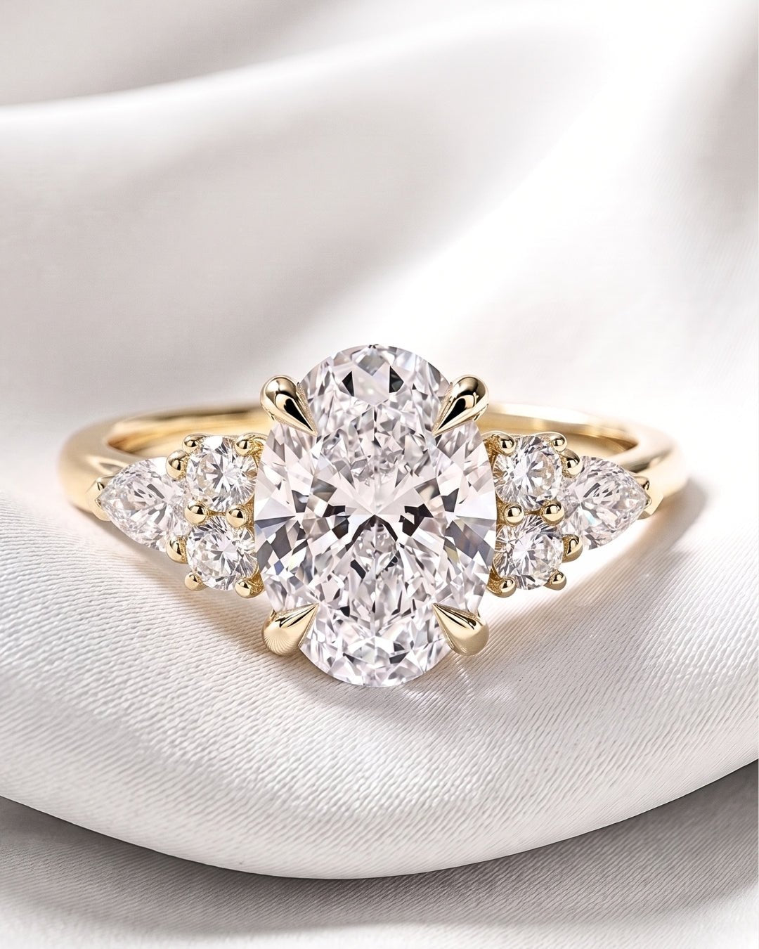 Juniper - Oval Trio Accent Stones Diamond Engagement Ring - Moissanite Engagement Rings