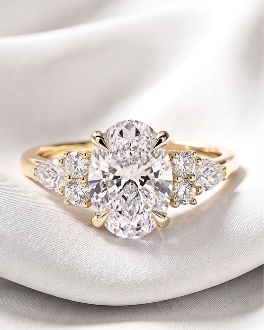 Juniper: Oval Trio Accent Stones Moissanite Engagement Ring