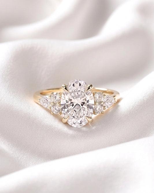 Juniper - Oval Trio Accent Stones Moissanite Engagement Ring