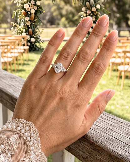 Juniper - Oval Trio Accent Stones Diamond Engagement Ring - Moissanite Engagement Rings