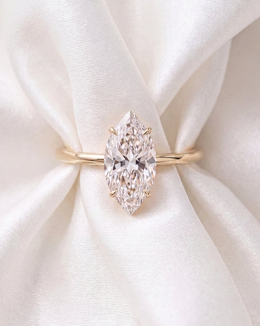Kaia: Marquise Hidden Halo Moissanite Engagement Ring