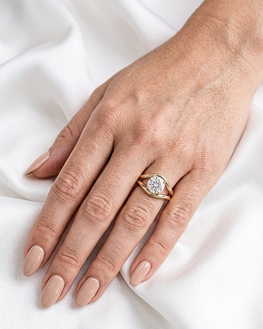 Kira: Round Modern Bypass Moissanite Engagement Ring