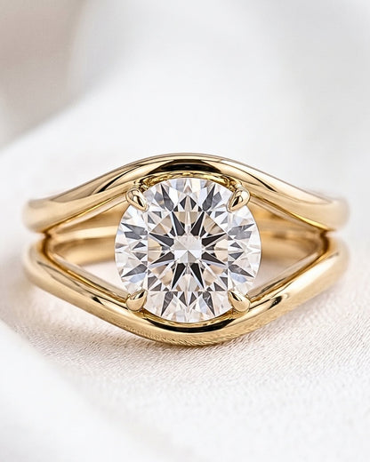 Kira - Round Modern Bypass Moissanite Engagement Ring - Moissanite Engagement Rings