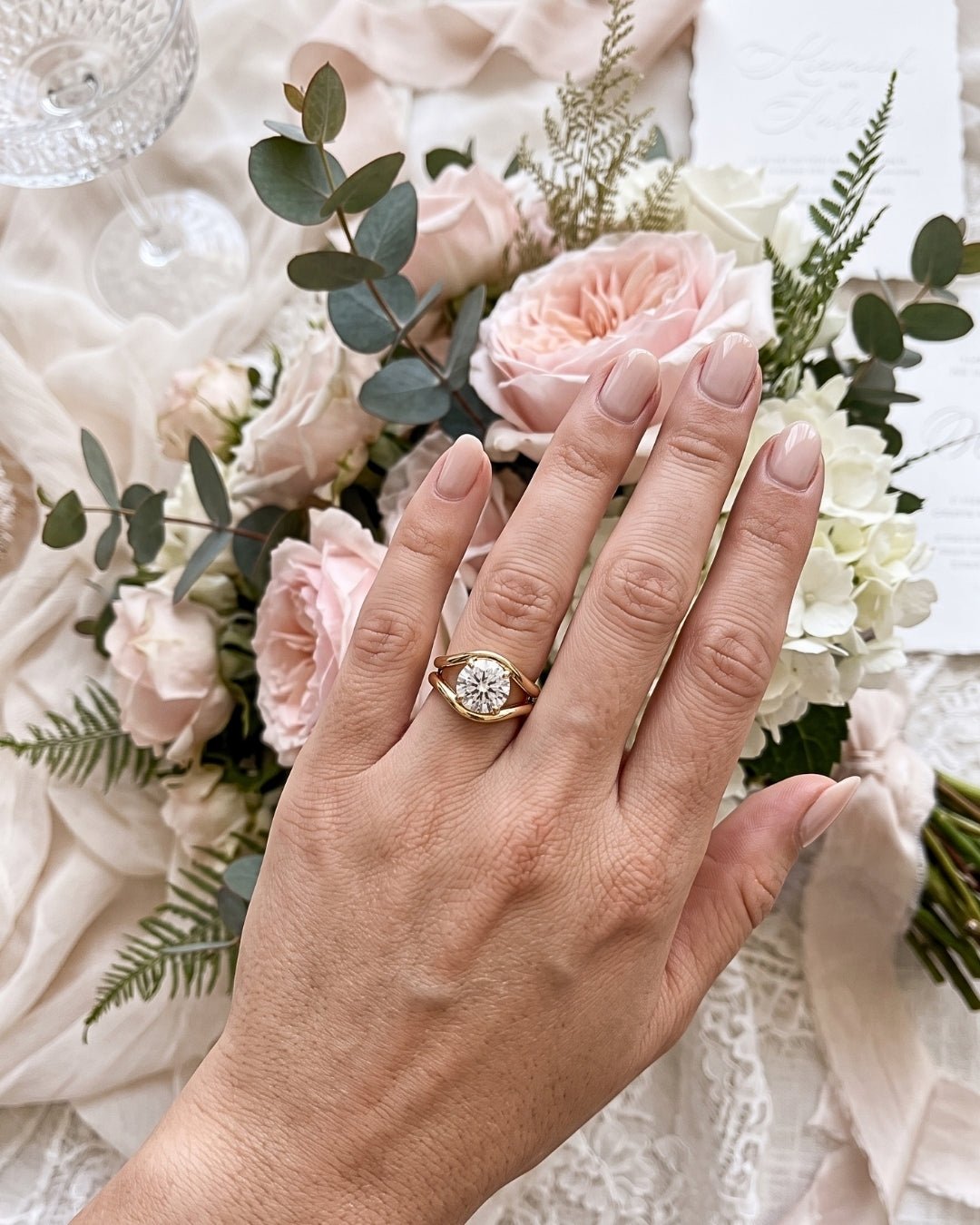 Kira - Round Modern Bypass Moissanite Engagement Ring - Moissanite Engagement Rings