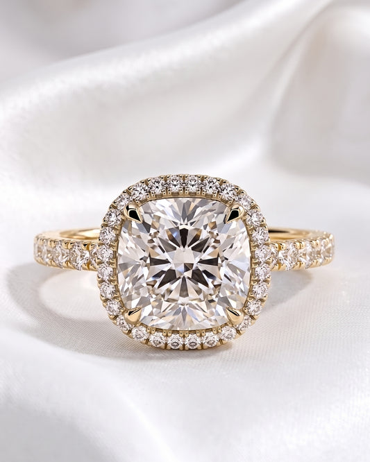Layla: Cushion Halo Pavé Diamond Engagement Ring